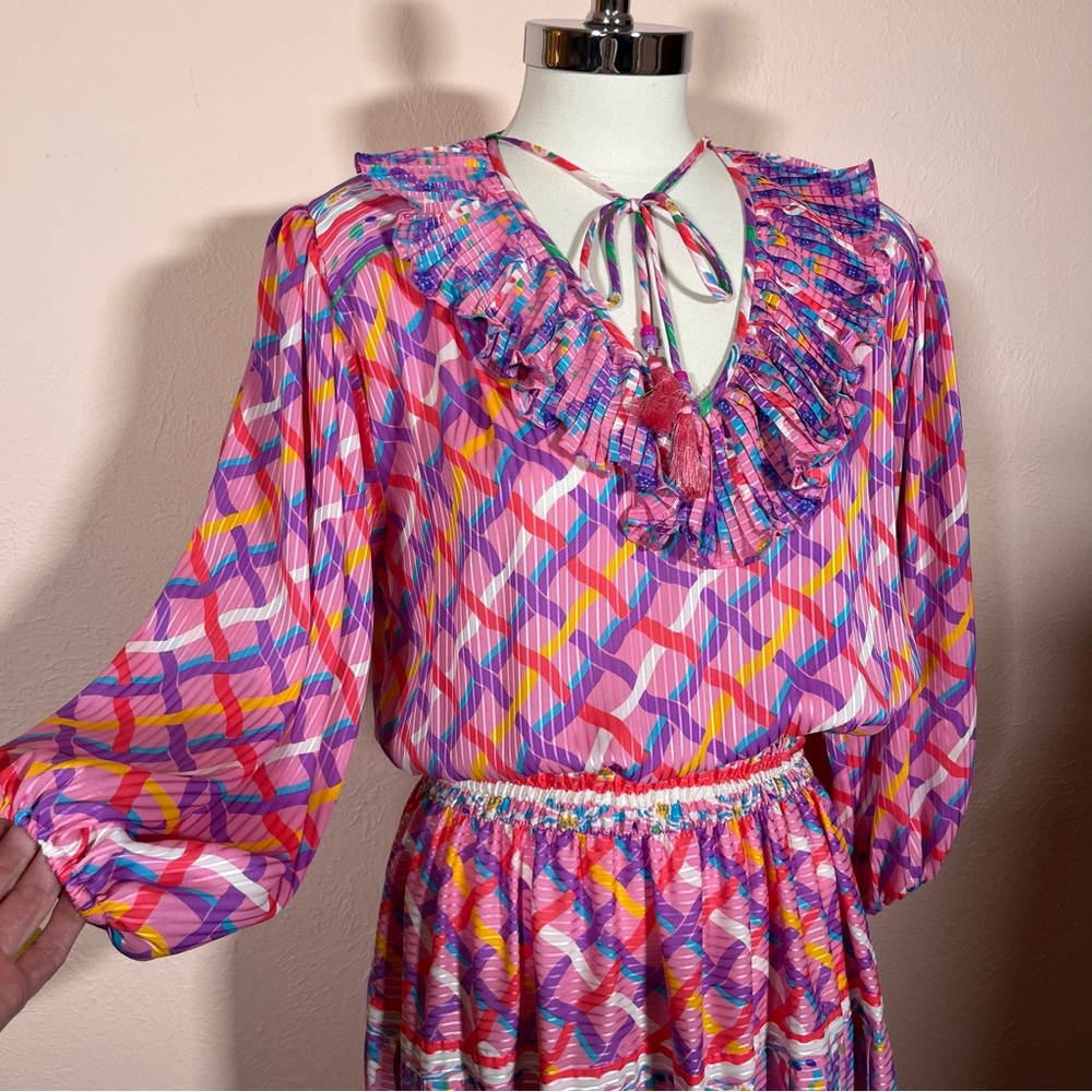 Vintage 1990’s Diane Fres Art Deco Feminine Pink designer Maxi Dress small